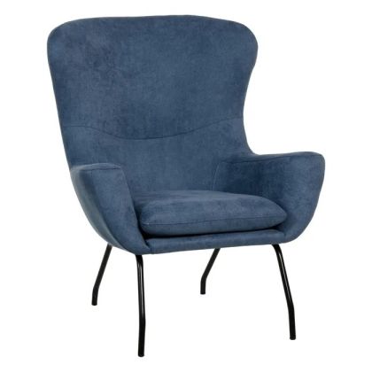 Sillón Diseño Moderno Tejido Azul Metal Salón