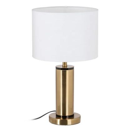 Lámpara De Sobremesa Metal Oro Tejido Blanco