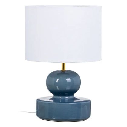 Lámpara De Mesa Art Decó Azul Blanco Cerámica, 28,Cm