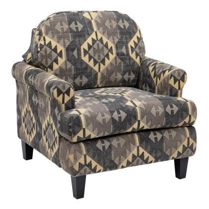 Taupe Upholstered Ethnic Armchair Black Wood, 91 Cm