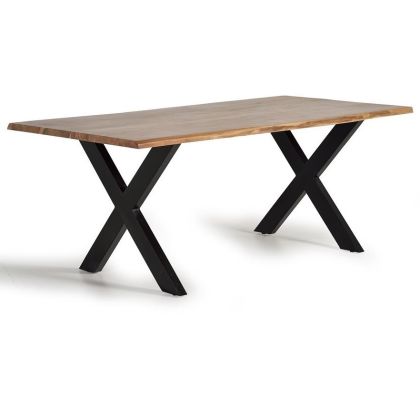 Mesa Comedor Rectangular Estilo Industrial Madera Acacia Metal Negro, 200 Cm