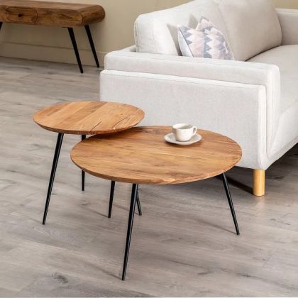 S/2 Acacia Wood and Iron Coffee Table, 70 X 70 X 40 Cm