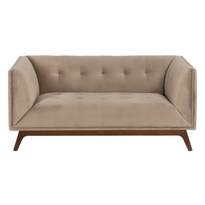 Sofá 2 Plazas Terciopelo Color Champán Madera, 156 X 81 X 72 Cm