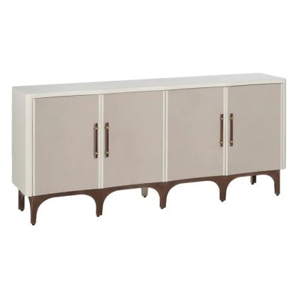 Aparador Blanco-Beige Madera Abeto Madera Fresno, 177 X 40 X 84 Cm