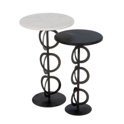 J/2 Mesa Auxiliar Mármol Hierro Blanco Negro,  Ø 38 X 63 Cm