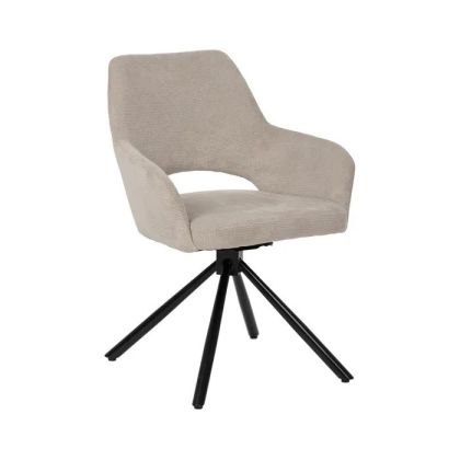 Swivel Dining Chair Beige Fabric Metal, 59.50 cm