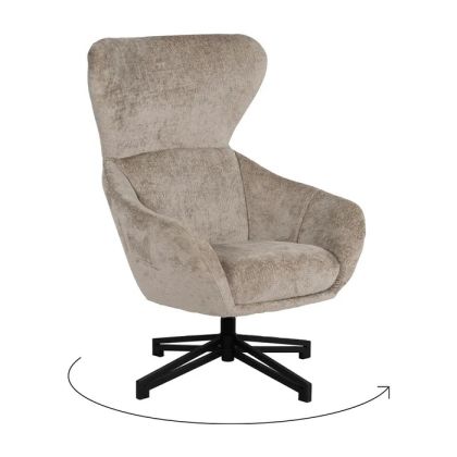 Beige Fabric Swivel Armchair Black Metal, 75 X 80 X 110 Cm