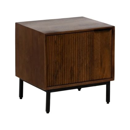 Mesita De noche Mango Marrón Tallado 1 Puerta, 50 Cm