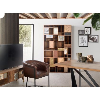 Librería Madera Cobre Piel Hueso 11 puertas, 200 Cm