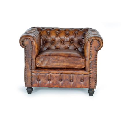 Sillón 1 Plaza Piel Marrón Envejecida Cojín, 96 Cm