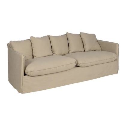 Sofá 3 Plazas Tapizado Tejido Beige 216 X 94 X 93 Cm
