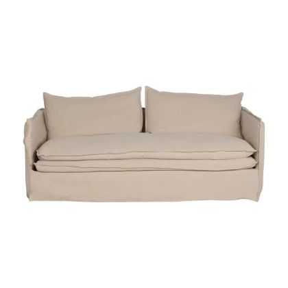 Sofá 3 Plazas Tapizado Crema Madera Pino, 210 X 97 X 89 Cm