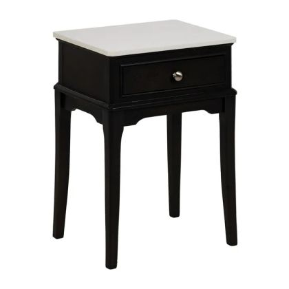 Mesita De  Noche Madera Negro Recuperada Mármol, 61 Cm