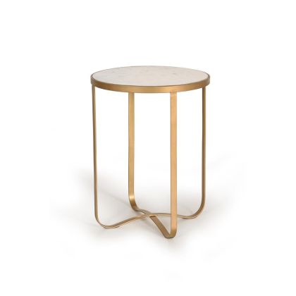 Mesa Centro Mármol Blanco Base Metal Oro Alta, 60 Cm