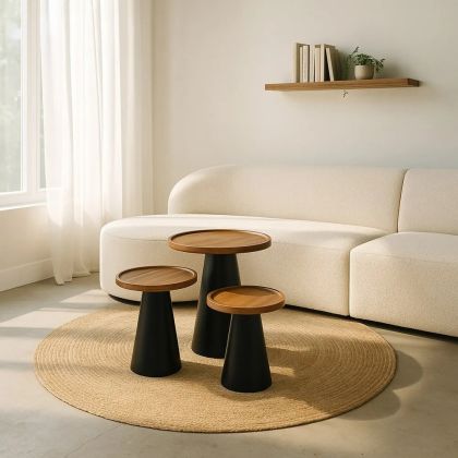 J/3 Mesa Auxiliar Madera Mango Natural Hierro Negro, 46 X 46 X 56 Cm