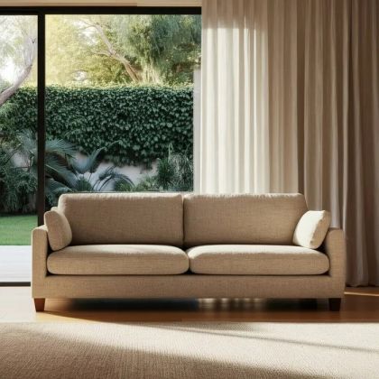 3-Seater Beige Fabric Wood Sofa, 221 X 90 X 87 Cm