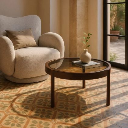 Dark Brown Iron Glass Coffee Table, 75 X 75 X 46 Cm