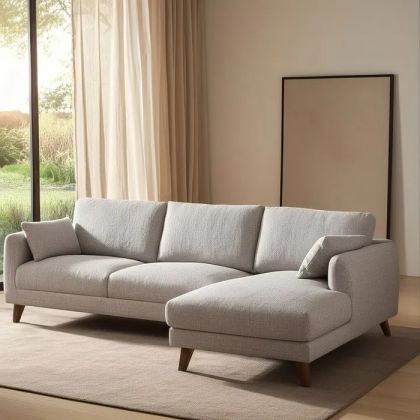 Grey Fabric Wood Chaise Longue Sofa, 240 X 155 X 86 Cm