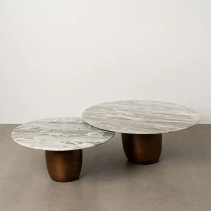 S/2 Marble and Iron Coffee Table, 100 X 100 X 38 Cm