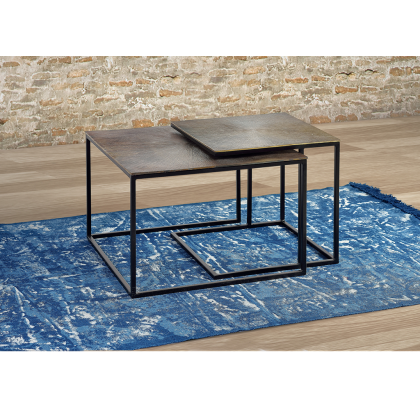 Set 2 Mesas Centro Tapa Bronce Estructura metal Negro Nido, 62 Cm