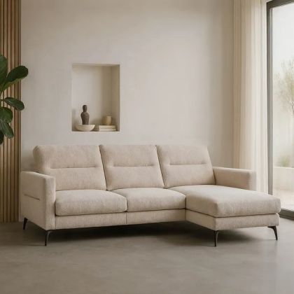 Cream Eucalyptus Wood Chaise Longue Sofa, 238 X 160 X 87.50 Cm