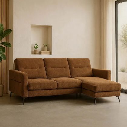 Brown Eucalyptus Wood Chaise Longue Sofa, 238 X 160 X 87.50 Cm