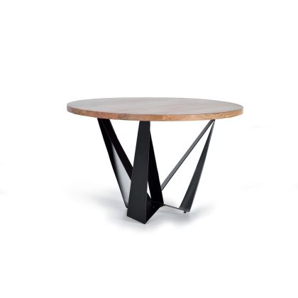 Mesa Comedor Redonda Acacia Natural Base Metal Negro, 120 Cm