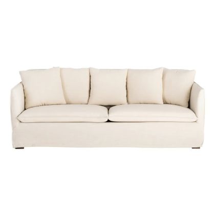 Sofá Tejido Beige Madera Maciza 215 X 92 X 78 Cm