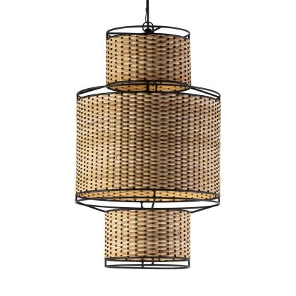 Ceiling Lamp 38x38x62 Black Metal/Natural Rattan