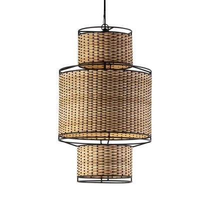 Ceiling Lamp 20x20x38 Black Metal/Natural Rattan