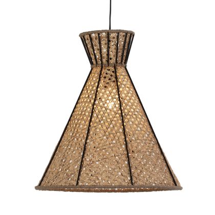 Ceiling Lamp 42x42x43 Black Metal/Natural Rattan