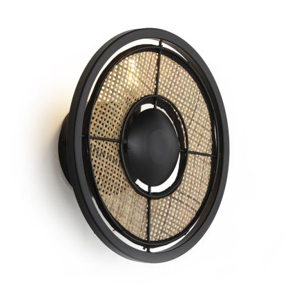 Wall Lamp 27x25x27 Black Metal/Natural Rattan