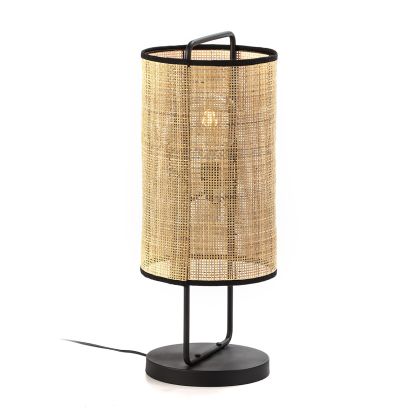 Table Lamp 27x27x67 Black Metal/Natural Rattan