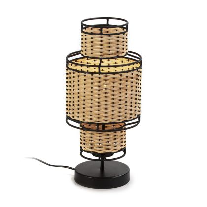 Table Lamp 21x21x45 Black Metal/Natural Rattan