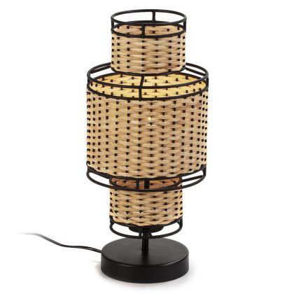 Table Lamp 26x26x55 Black Metal/Natural Rattan