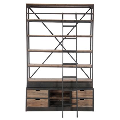 4-Shelf Bookcase with Ladder Wood/Metal, 160X45X243 Cm