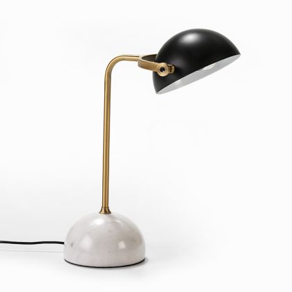 Table Lamp with Shade 36x25x48 White Marble/Gold Metal/Black without bulb