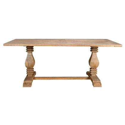 Mesa Comedor Rectangular Madera Natural Patas Talladas, 200 Cm