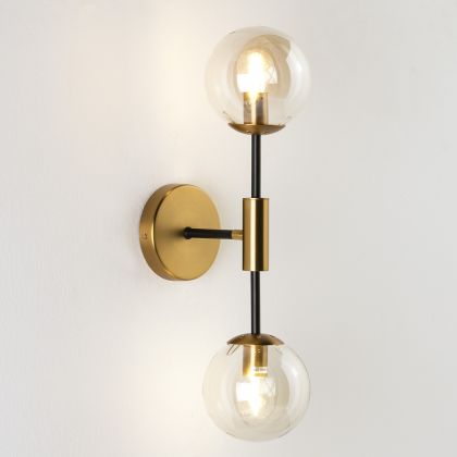 Wall lamp 13x20x50 Amber Glass/Gold Metal/Black