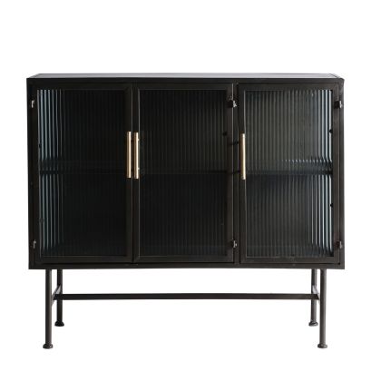 Aparador 3 Puertas Estilo Industrial Metal Negro Vidrio, 100 cm