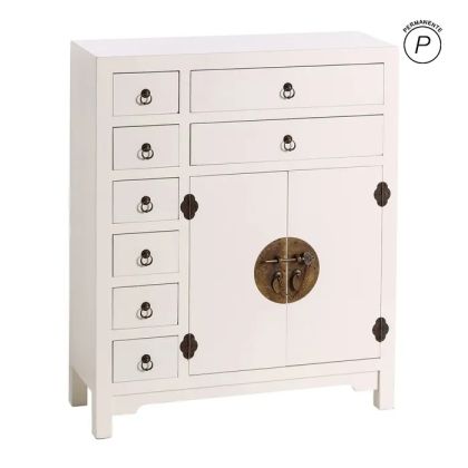 Cómoda oriental blanca 8 cajones 2 puertas