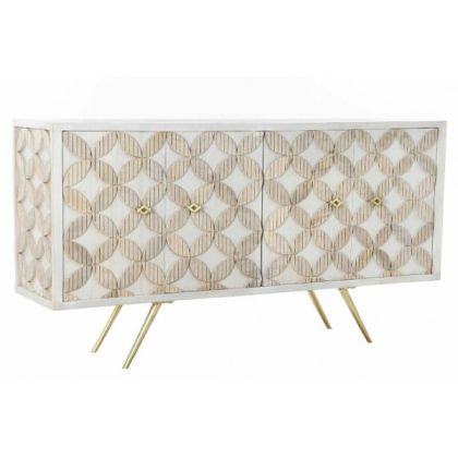 Aparador Art Deco Madera Relieve Blanco Metal Dorado, 150 cm