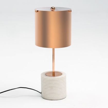 Table Lamp 14x14x51 White Marble/Copper Metal with Shade