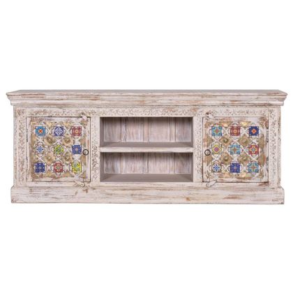 Mueble TV Estilo Oriental Madera Mango Azulejo Bronce, 150 Cm