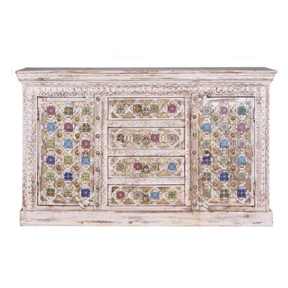 Aparador BAKHRA  Madera Blanca 4 Puertas, 190 Cm
