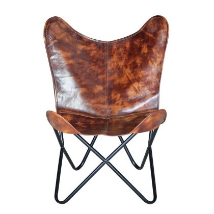 Silla piel Marrón Viejo Estructura Metal Negro, 95 Cm