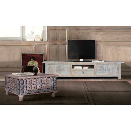 Mueble TV Mango 4 Puertas 1 Cajón Blanco Viejo, 230 Cm
