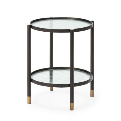 Side Table 51x51x56 Metal/Glass Black/Brass/Transparent