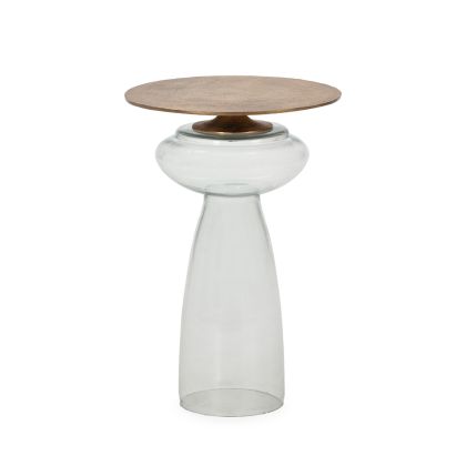 Side Table 42x42x63 Metal/Glass -- Antique Gold