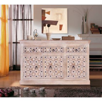 Aparador Mango Macizo Blanco 3 Puertas, 150 Cm